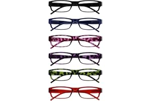 OPULIZE Ace Gafas de Lectura Pack de 6 Montura Delgada Clásica para Todos los Días Negro Azul Rosa Morado Verde Rojo Resistente a los Arañazos Bisagras con Muelle Hombre Mujer RRRRRRR32-13456Z +2.00