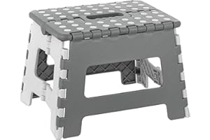Baroni Home Tabouret Pliable en PVC porté 130 kg, Tabouret Léger et Résistant de Cuisine, Salle de Bain, Débarras, Jardin, Marchepied pour Enfants et Adulte Sécure, 29x22x22 cm (Taille M), Gris Clair