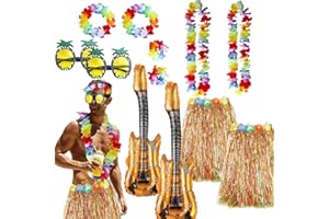 Marypaty Falda Hawaiana Niña 8 Piezas Disfraz Hawaiano Mujer con Guirnaldas de Flores Collar Diadema Gafas de Sol Guitarras hinchables Playa Favor de Partido Adultos