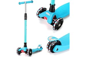 IMMEK Patinete de Tres 3 Ruedas,Patinete de 3 Ruedas Scooter con Led Luces Manillar Altura Ajustable 67-80cm con Freno Posterior para Niños