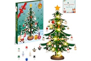 Etopgo Adventskalender 2025, Hölzerner Weihnachtsbaum und 30 Ornamenten, 24 Tage Weihnachten Countdown Adventskalender für Erwachsene, Jungen, Mädchen Weihnachtsdeko Anhänger