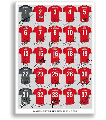 Manchester United team squad 2023-2024 Signed poster print framed