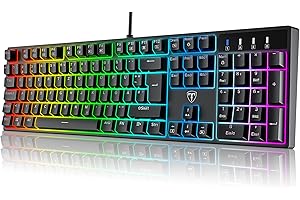 ‎RISOPHY Mechanische Gaming Tastatur QWERTZ mit RGB-Beleuchtung (Blue Switches) - 104 Tasten USB-Kabelgebunden, 20 Beleuchtungsmodi, N-Key Rollover, Wasserdicht ——PC Tastatur Mit Kabel für Gamer (Schwarz)