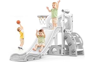 NAXUDCOO Kinder Rutsche, große Kleinkind Rutsche mit Basketballkorb, Rutsches für Kleinkinder Alter 1-3 Kleinkind Kletterer Rutsches Spielset mit Stauraum, Indoor Outdoor Spielzeug für Kleinkinder 1-3 Jahre