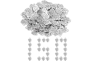 Guanici Mini Herz Anhänger Made with Love - Antike Handmade Knöpfe Metall Label Charm - Silbern für DIY Handwerk Schmuck Herstellung Zubehör