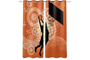 LKCD Tende Oscuranti Con Fori Per Soggiorno, Arancio Basket Schiacciata Sport Tende Morbide Oscuranti E Insonorizzate Camera Da Letto, Cameretta Dei Bambini, Tema Stampa Digitale 3D 140X160CM