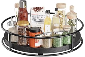 Wikimo Holz Drehteller Organizer Ø 23 cm Schwarz | Lazy Susan Multifunktions-Drehtablett & Drehbares Gewürzregal | Ordnungshelfer für Schränke, Kühlschränke, Küchen & Esszimmer