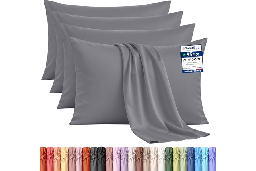 Utopia Bedding - 4 Pack Pillow Cases - OEKO-TEX - Standard Size 50x75 cm - 100% Brushed Microfiber Pillowcases with Envelope Closure, pillows not included - Wrinkle, Fade, & Stain Resistant - Grey