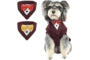 IECOii Hunde Smoking Anzug mit 2 Halstuch mit Fliege,Hund Hochzeit Outfit für Kleine Mittlere und Große Hunde,Haustier Hundekostüm Halloween Weihnachten Geburtstag Party Hundebekleidung Costume