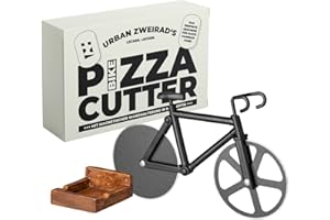 URBAN ZWEIRAD | Fahrrad Pizzaschneider inkl. magnetischer Wandhalterung | Antihaftbeschichtet & rostfrei | Familien Pizzaroller, Fahrrad Geschenkideen