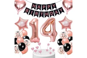 Cadimus Deko 14. Geburtstag Mädchen Schwarz Roségold,14. Geburtstag Luftballon,Geburtstagsdeko 14 jahre Frauen,Ballon Dekorationsset für 14 ter,Ballons für Geburtstagsfeier Deko