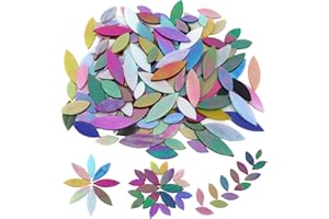 LITMIND 120 Stück 3 Größen gemischte Blütenblätter schillernde Buntglas-Mosaikfliesen zum Basteln, vorgeschnittene, große Buntglasblätter-Set, farbige Blumen, Glasmosaikherstellung, Zubehör