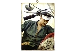 Kustom Art Cuadro de Estilo Vintage Elvis Presley sobre Moto de colección impresión sobre Madera Moldeada con láser – Idea Regalo
