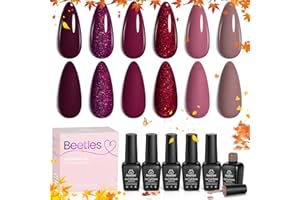 ‎BEETLES GEL POLISH Beetles Gel Nail Polish Set, 6 Pcs Gel Nail Polish Kit Fall Winter Purple Brown Red Glitter Soak Off Nail Thanksgiving Nail Art DIY Home Christmas Minicure Kits Gifts for Women