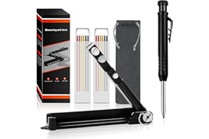 Multifunktions-Anreißwerkzeug-Set, OBOVO Holzbearbeitungs-Anreißwerkzeug mit Tiefenlochstift, 3 Farbmarker-Nachfüllungen und Aufbewahrungstasche für Bauzeichner