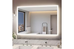 S'bagno Espejo-Baño-con-Luz, 100x70cm Espejo-Baño-Led-Bluetooth con Antivaho, 3 Colores, Regulable, Memoria, Vidrio Templado HD, Resistente Al Agua IP44, Vertical/Horizontal
