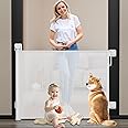 ROUNY Retractable Baby Gate, Mesh Baby Gate or Mesh Dog Gate, Extra Wide Child Safety Kids Gate 34" Tall, Extends to 55" Wide, Pet Dog Gate for Stairs Doorways Hallways Indoor Outdoor (White)