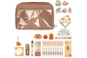 CAPANEUS Set Capibara Cancelleria, Astuccio Capibara con Accessori, Capybara Cose per la Scuola, Capybara Federmäppchen, Set Capibara con Astuccio, Penne, Righello, Adesivi, Set Cancelleria per Scuole, Bambini