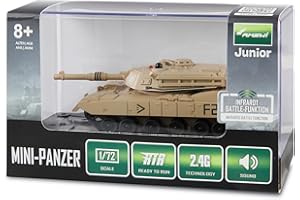 AMEWI RC Abrams - Mini carro armato telecomandato con funzione a raggi infrarossi 1:72 RTR per bambini a partire da 8 anni, colore: Marrone sabbia