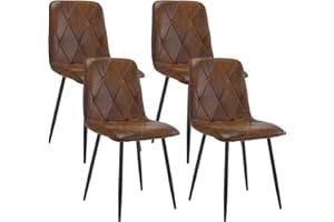 Artist Hand Set of 4 Dining Chairs for Dining Room Living Room, Vintage Faux Suede Kitchen Chairs with Backrest Upholstered Seat Solid Metal Legs, Brown