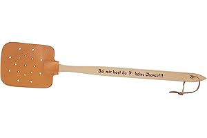 Neustanlo - Scacciamosche in legno e pelle – con scritta Bei Mir hast du Keine Chance!!! – extra forte – con manico in legno e cinturino in pelle – 47,5 cm
