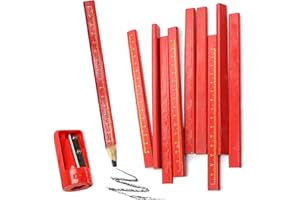 mkemka 10Pcs Carpenters Pencils Red Flat Octagonal Pencil 175mm Joiner's Builders Woodworker's Marking Tool 1 Carpenters Pencil Sharpener for Use as a Woodworker's Marking Tool