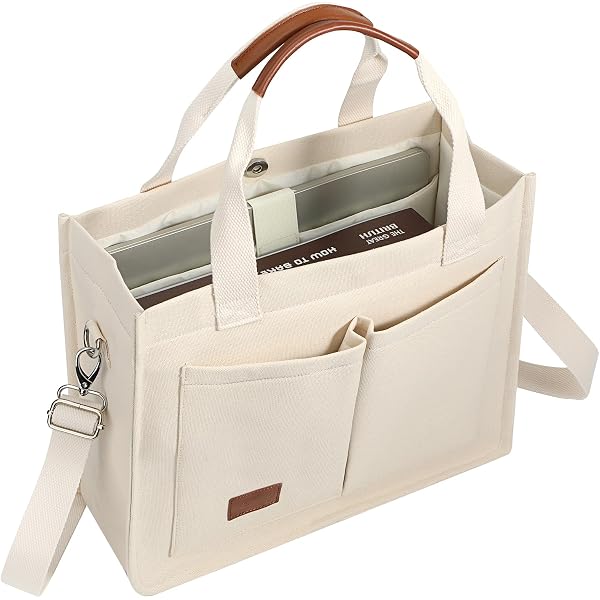Missnine Tote Bag Canvas Laptop Bag 15.6 Inch Briefcase For Women Large Capacity Handbag For Office, School, Travel, Classic Brown, Casual Fashion