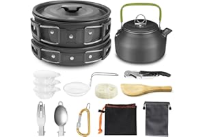 ‎AUTOPKIO AUTOPkio Camping Kochgeschirr Set, Portable Camping Töpfe mit 0.8L Teekessel Outdoor Kochset Kochtopf Pan Set für 2-3 Persone BBQ Wandern Kochen