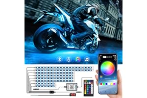 LIGHEID 8pcs Motorcycle underglow LED Light Kit, RGB Motorcycle LED Strip Lights with Music Mode, Multicolor Brake Light Function Waterproof Motorcycle Underlight Accessories - Wireless APP Control