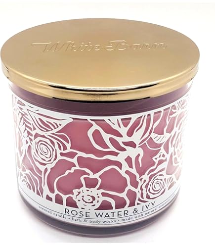 White Barn Bath & Body Works Rose Water & Ivy 3 Wick Candle