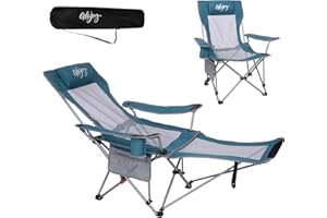 #WEJOY Sedia da campeggio pieghevole 2 in 1, 180 kg, con poggiapiedi, sedia da spiaggia con schienale regolabile in 4 posizioni, sedia a sdraio, sedia a sdraio con supporto per bevande, sedia da