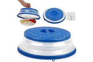 Hillylolly Tapa Microondas Libre BPA, Plegable, Con Asa y Ventilación de Plástico (Bleu)