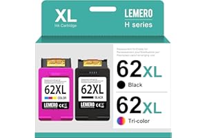 Lemero Wkłady 62XL kompatybilne z HP 62, czarne, do HP Envy 5540 5544 5660 5640 7640 7640 8000 OfficeJet 200 5740 5742 5744 8040 (czarne, kolorowe, 2 sztuki)