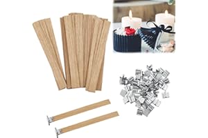 CRAGMUT 100 Pezzi Stoppini di Legno con Base in Ferro Antiscivolo per Fai Da Te Realizzare Candele Artigianali Perfetti per Cere di Soia 13 x 130 mm