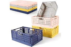 Victse Paniers de Rangement Pliables en Plastique, 4 Pièces 30.5x20x12.2cm Empilables, Caisse pour Cuisine, Chambre