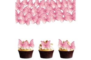 ALEGRE Tortendeko Essbar Schmetterlinge für Torte,48 Stück Rosa Schmetterlinge Esspapier Tortendeko,Schmetterlinge Kuchen Deko Essbare,Essbare Cupcake Topper,Muffin Deko Essbar für Geburtstag