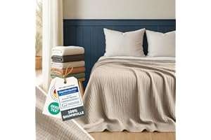 ‎BLUMTAL Blumtal Tagesdecke Baumwolle 150x200 cm - Musselin Decke Oeko-TEX zert. - Bettüberwurf 150x200 - Couch Überwurf - leichte Kuscheldecke Baumwolle 100% - Überdecke Bett - Couchdecke Überwurf Creme-Weiß