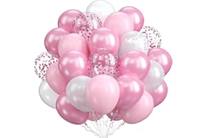 XEANCO Balloons 50 Pcs, Beautiful 10 inches Latex Balloons, Party Balloons, Wedding Balloons for Decoration, Perfect for YOUR beautiful Parties, Birthdays (Pink White & Confetti-50 Pcs), XB-1