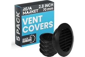 Repa Market 70mm Pack of 5 Black Vent Cover with Mesh Screen - Plastic Soffit Ventilation Grill - Louvered Vent for Indoor, Outdoor Wall Ducting - HVAC Louvre Grille for Kitchen, Bathroom