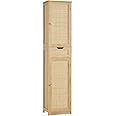 Iwell Tall Bathroom Cabinet with Doors, Rattan Storage Cabinet with Adjustable Shelves, Freestanding Narrow Linen Cabinet for Living Room, Entryway, Kitchen, Home Office, Natural