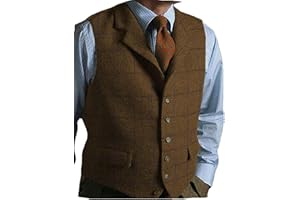 SOLOVE-SUIT Mens Casual Plaid Suit Vest Tweed Slim Fit Waistcoat for Wedding Groomsmen