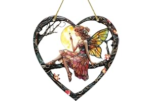 Derwrtup Fée Attrape-Soleil, Attrape-Soleil féerique en Forme de cœur | Art Mural décoratif pour fenêtre,Décor Suspendu de fenêtre féerique en Forme de cœur, décoration de Jardin Attrape-Soleil pour