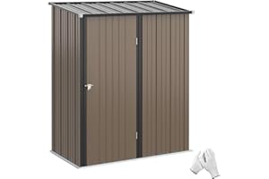 Outsunny 5ft x 3ft Lean to Garden Shed, Metal Outdoor Storage Shed with Single Lockable Door, Tool Storage Shed for Garden, Patio, Brown