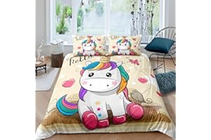 Loussiesd Einhorn Bettwäsche Set 155x220cm Magisches Tierdekor Betten Set für Kinder Mädchen Fantasie Regenbogen Bettbezug Set Atmungsaktives verträumtes Pferd bedrucktes Schmetterlingsdekor