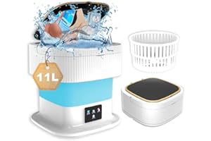 OMCCHK Portable Washing Machine, Mini Foldable Washing Machine with Spin Dryer, 11L Large Capacity Collapsible Laundry Clothes Washer for Baby Clothes, Underwear, Apartment, Camping, RV, Gifts, Travel， Blue
