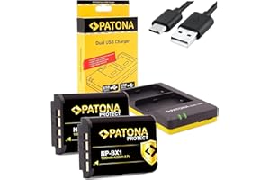 Baxxtar Zestaw akumulatorów NP-BX1 - PATONA Protect z obudową ochronną V1 (real 1090mAh) i ładowarką USB Dual LED - Vlog ZV-1 DSC HX90 HX95 HX99 RX100 WX350 HX400V HDR AS100V FDR X1000 X3000 itp.