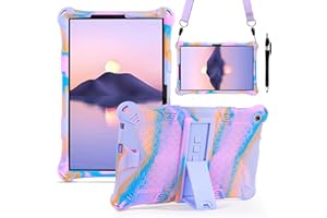DUEDUE Silicone Case for Lenovo M10 3rd Gen 10.1" 2022 Kids Tablet Cover(TB328FU/TB328XU), Soft Rubber Shockproof Rugged Protective Kickstand Case with Stylus Pen Adjustable Shoulder Strap, Purple