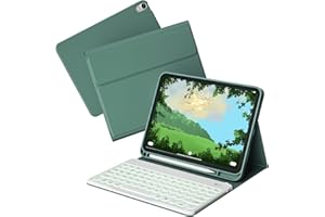 KVTVOU Keyboard Case for iPad 11th Generation A16 2025, iPad 10th Generation 2022 10.9 Inch, Wireless Bluetooth Keyboard, Magnetic Detachable, 7 Backlight Colors, Built-in Pencil Holder, Dark Green