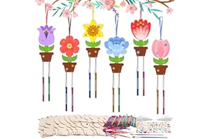 HONMOK 12 Kits Bricolage Carillons pour Enfant Fleurs Carillon à Fabriquer en Bois Carillons à Peindre pour Fille Garçon Décoration Manuelle pour Anniversaire Fête des Mères(6 styles)