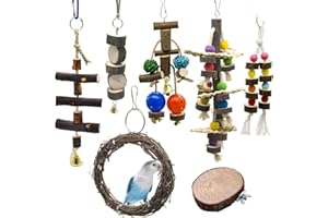 BrilliantDay 7 Stück Papageienspielzeug Kauspielzeug Vögel Spielzeug Holz Sitzstangen Plattform, Schaukel, Sitzplatz, Perfekt für Sittiche Nymphensittiche, Aras, Papageien, Love Birds